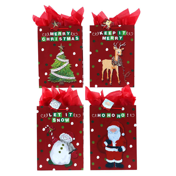 Super Giant Christmas In Red Printed Bag, 4 Designs