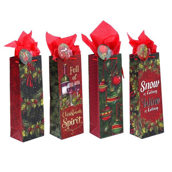 Bottle Evergreen Wine Christmas Printed Bag, 4 Designs