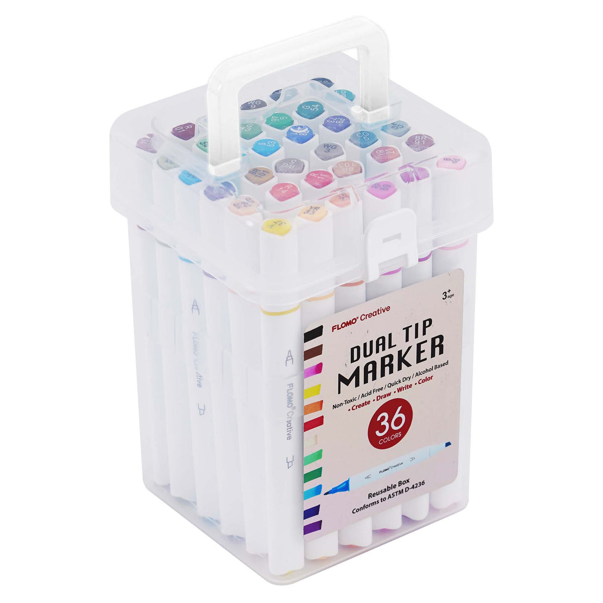 36Ct Dual Tip Chisel&Fine Tip Markers In Reusable Case With Handle ...