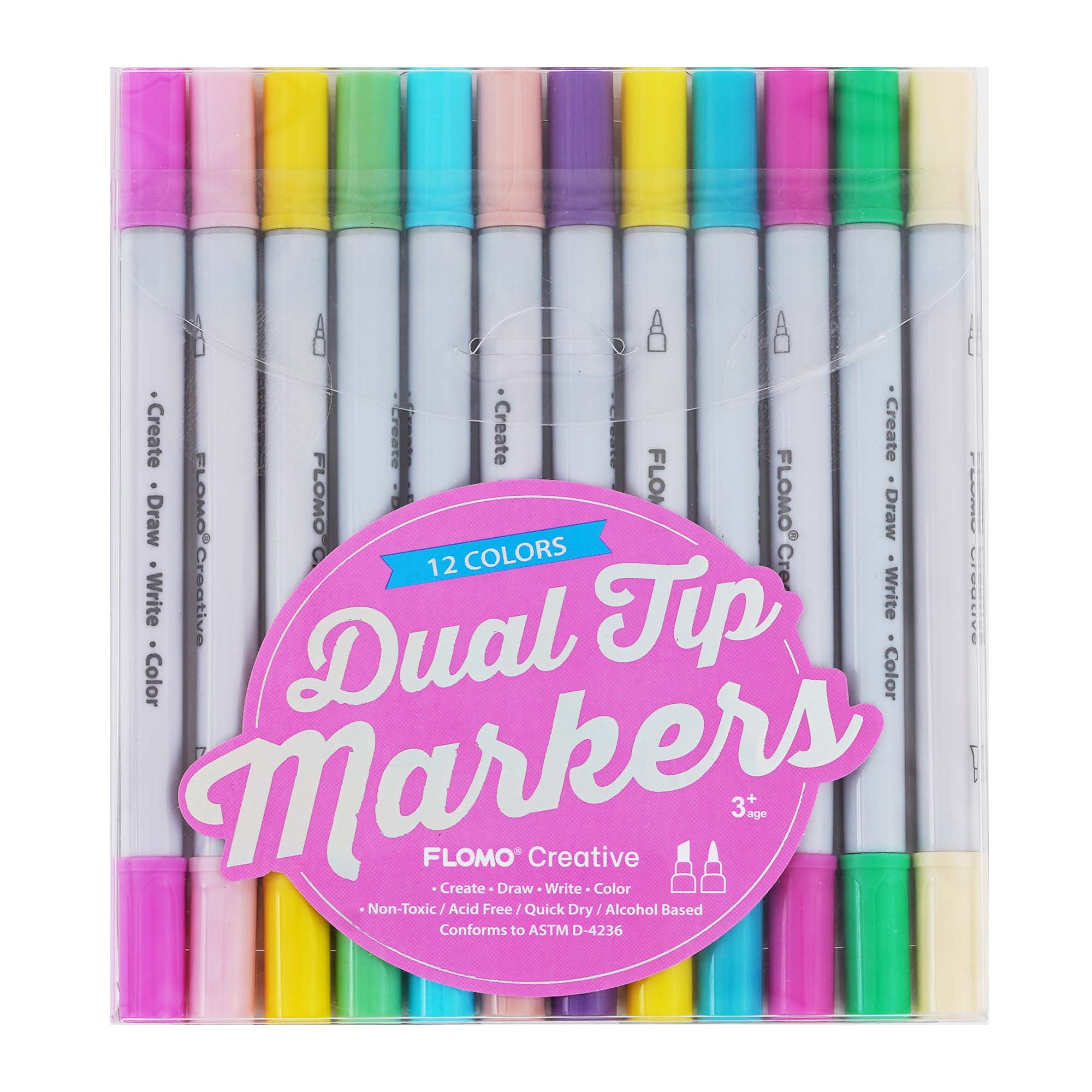 12Ct Dual Tip Chisel & Fine Tip Markers With Gray Barrel | FLOMO
