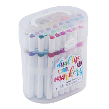 48Ct Dual Tip Brush & Chisel Tip Markers In Oval Reusable Case With Handle