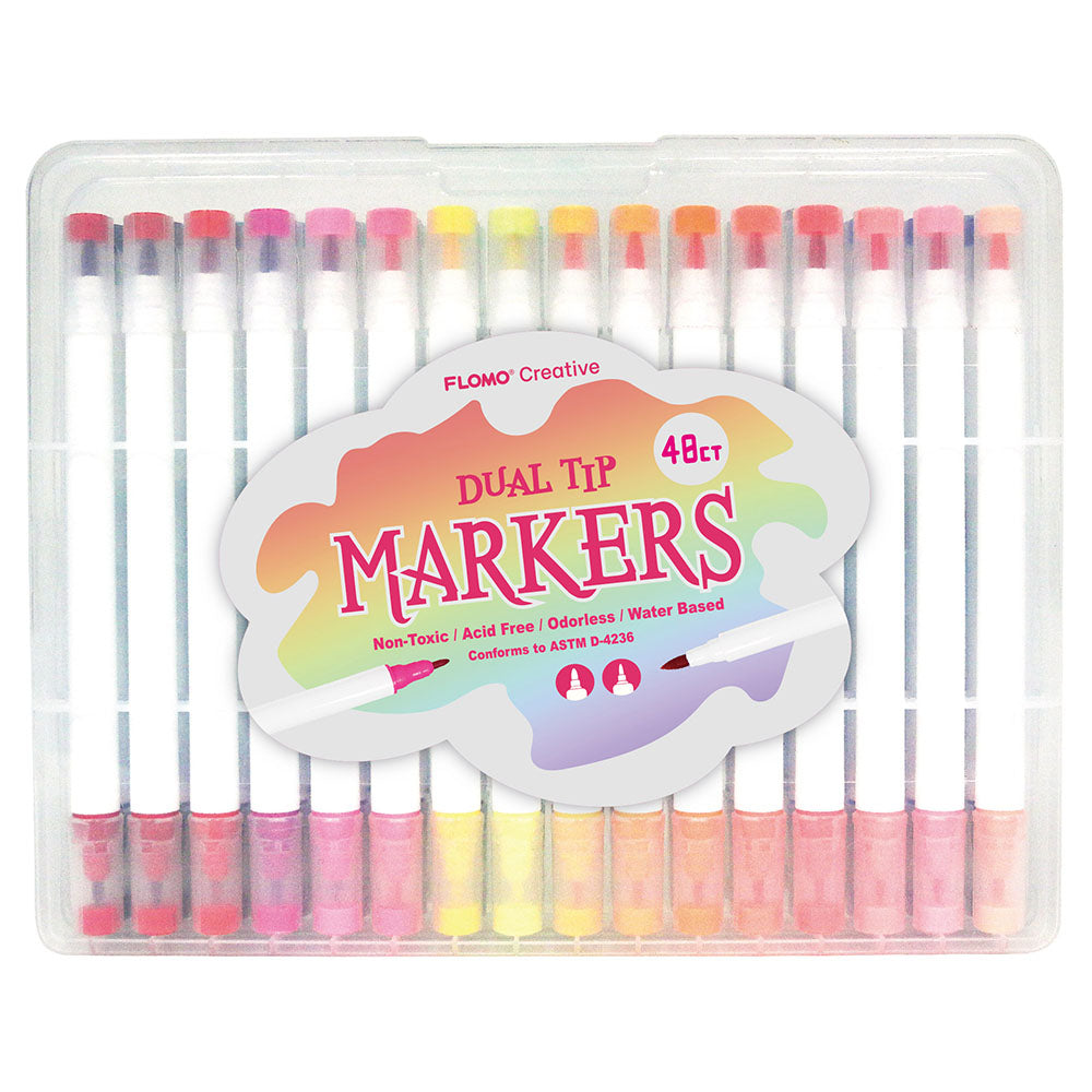 48Ct Dual Tip Brush & Fine Tip Markers In Reusable Case | FLOMO