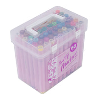 60Ct Dual Tip Chisel & Fine Tip Markers With Pink Barrel In Reusable Case With Handle