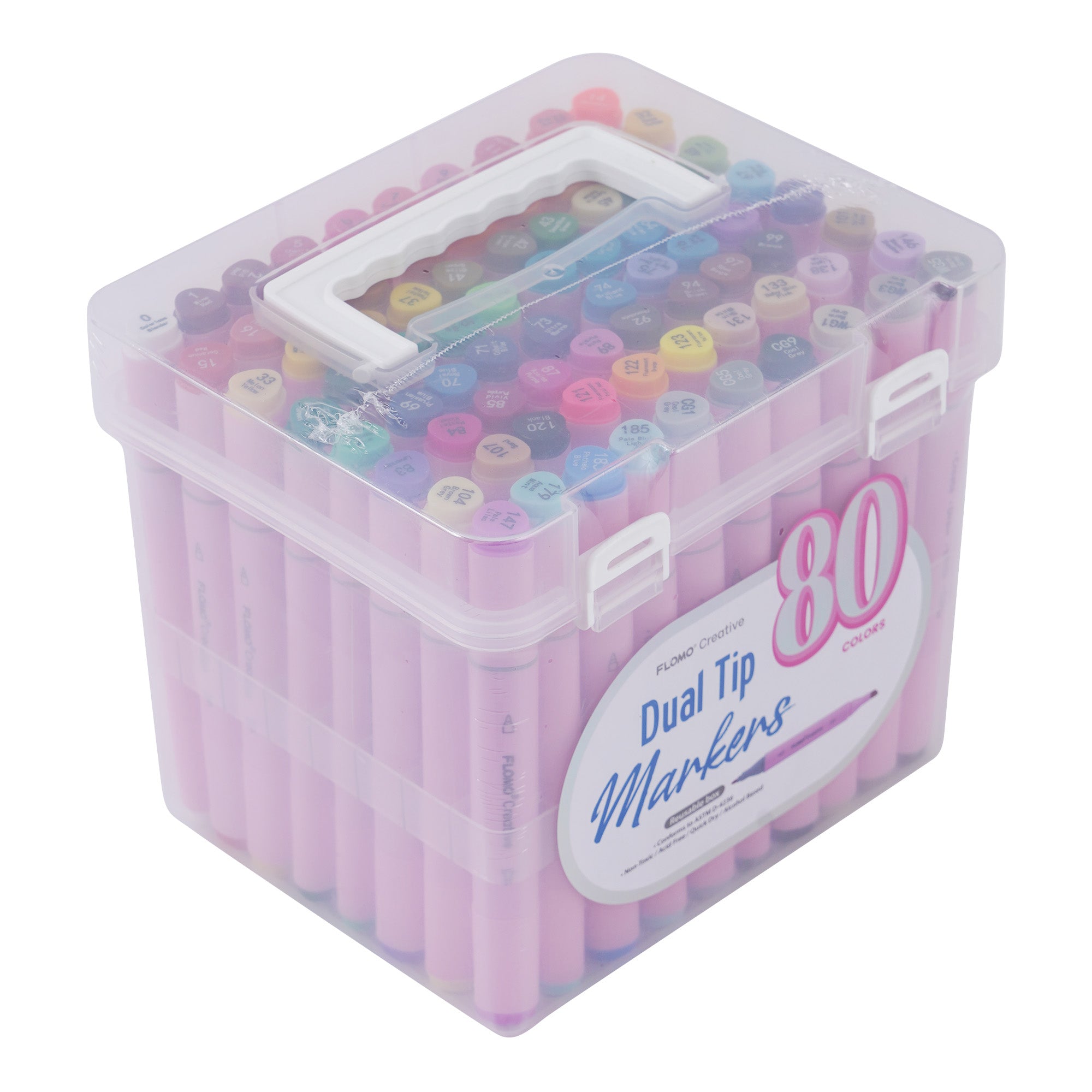 80Ct Dual Tip Chisel & Fine Tip Markers With Pink Barrel In