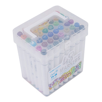 48Ct Dual Tip Chisel & Fine Tip Markers With Matte White Barrel In Reusable Case With Handle