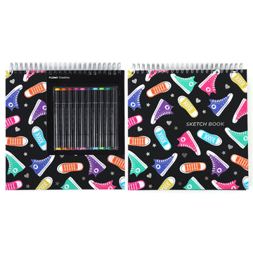 100 Sheet Fashion Sneakers Sketch Book With Hot Stamp & 10Ct Dual Tip Alcohol Markers 12" X 12