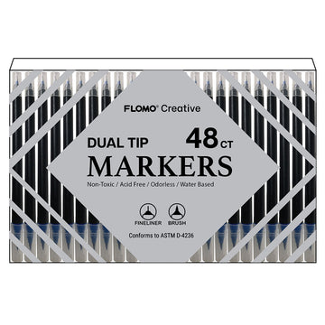48Ct Dual Tip Brush & Fineliner Tip Markers With Black Matte Barrel