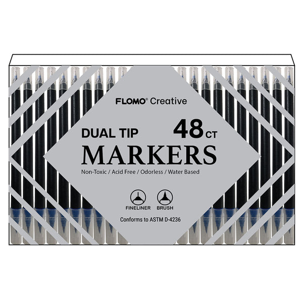 48Ct Dual Tip Brush & Fineliner Tip Markers With Black Matte
