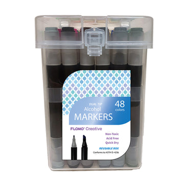 48Ct Dual Tip Chisel & Fine Tip Markers With Black Matte Barrel In Reusable Case With Handle