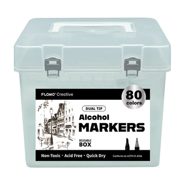 80Ct Dual Tip Chisel & Fine Tip Markers With Black Matte Barrel In Reusable Case With Handle