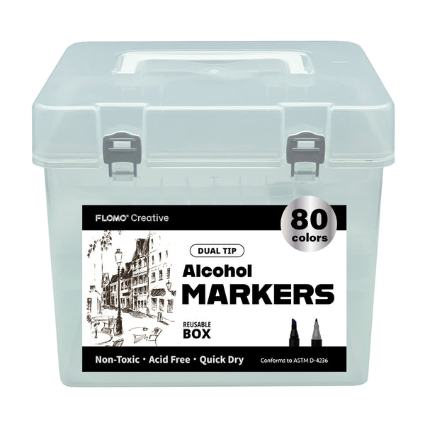 80Ct Dual Tip Chisel & Fine Tip Markers With Black Matte Barrel In Reusable Case With Handle