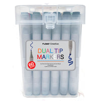 60Ct Dual Tip Chisel & Fine Tip Markers With Gray Matte Barrel In Reusable Case With Handle