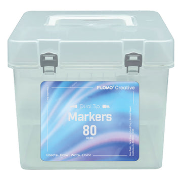 80Ct Dual Tip Chisel & Fine Tip Markers W/ White Matte Barrel & Gray Caps In Reusable Case