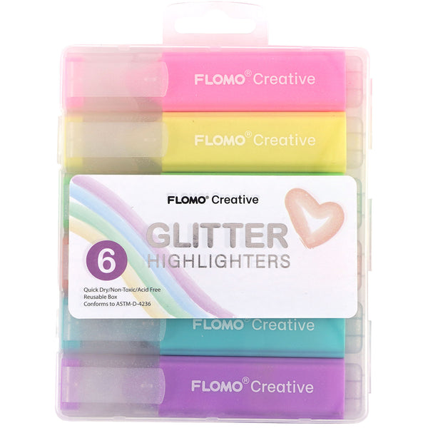 6Ct Pastel Glitter Highlighters In Reusable Case