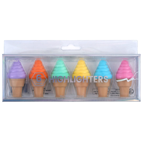 6Ct Ice Cream Cones Pastel Highlighters