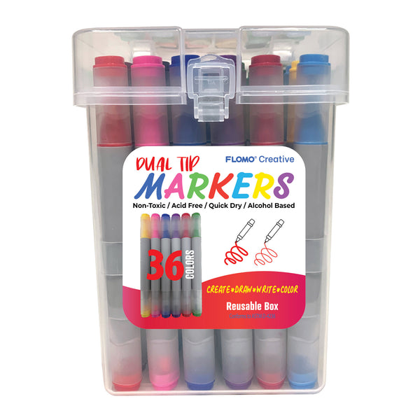 36Ct Dual Tip Chisel & Fine Tip Markers With Matte Gray Barrel/Clear Caps In Reusable Case