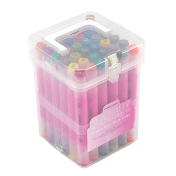 36Ct Dual Tip Chisel & Fine Tip Markers W/ Matte Hot Pink Barrel/Clear Caps In Reusable Case