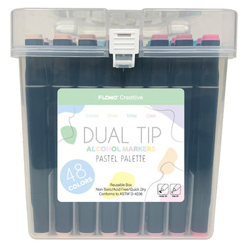 48Ct Dual Tip Chisel & Fine Tip Markers In Pastel Palette With Black Barrel In Reusable Case