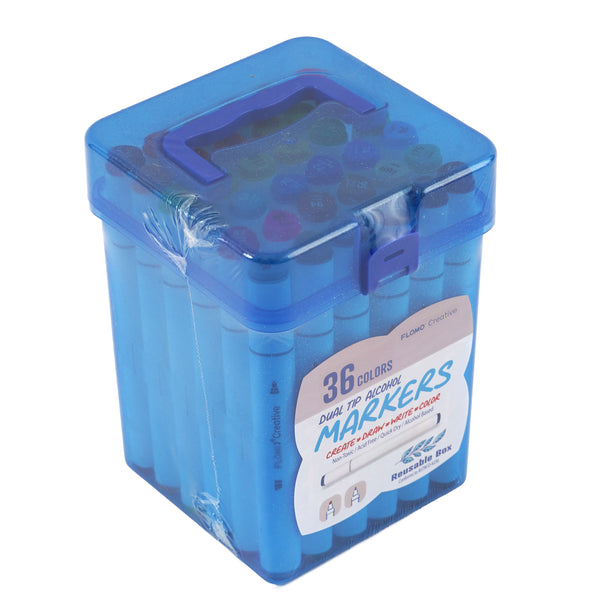 36Ct Dual Tip Chisel & Fine Tip Markers With White Barrel In Translucent Blue Glitter Case