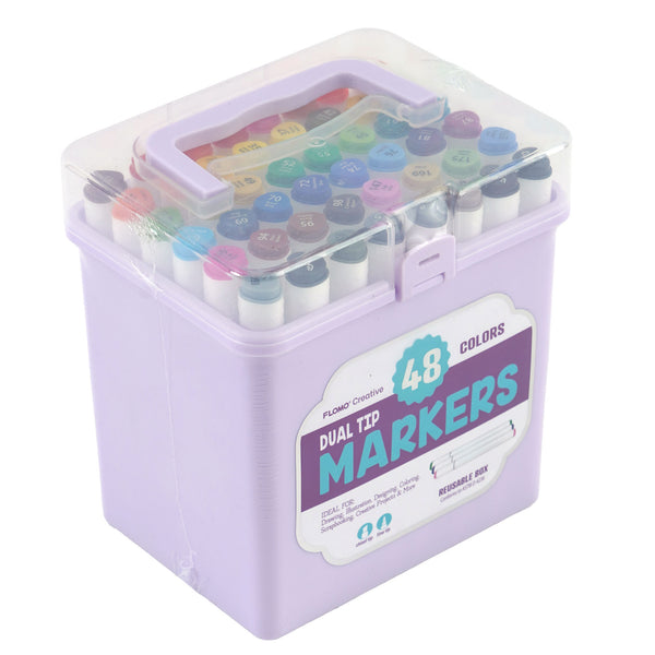 48Ct Dual Tip Chisel & Fine Tip Markers With Matte White Barrel In Lavender Reusable Case