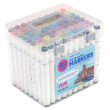 80Ct Dual Tip Chisel & Fine Tip Markers With White Barrel In Reusable Case With Handle