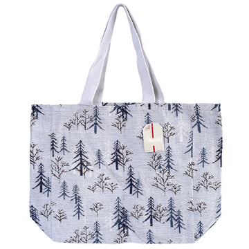 Christmas Ice Blue Trees Chenille With Lurex Tote Bag 16" X 16" X 6"