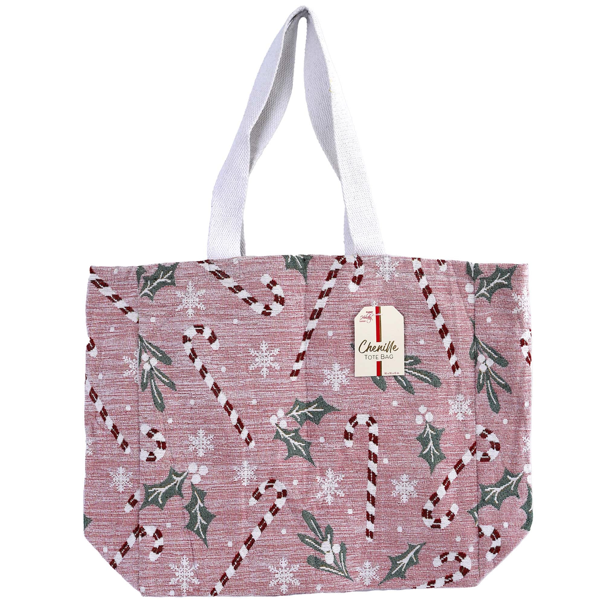 Christmas Pink Candy Canes Chenille With Lurex Tote Bag 16