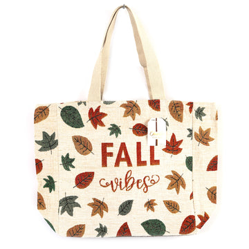 Harvest Fall Vibes With Leaves Chenille With Lurex Tote Bag, 16" X 16" X 6"