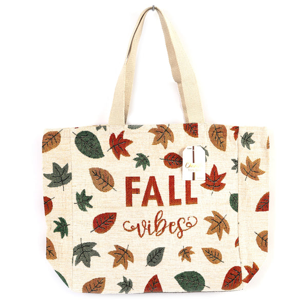 Harvest Fall Vibes With Leaves Chenille With Lurex Tote Bag, 16" X 16" X 6"