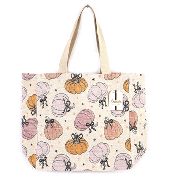 Halloween Pumpkins With Bows Chenille With Lurex Tote Bag, 16" X 16" X 6"