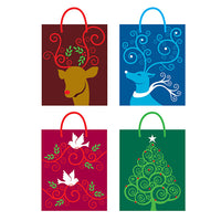 Christmas-Large Gift Bag Lg Kraft Color On Matte With Glitter, 4 Designs