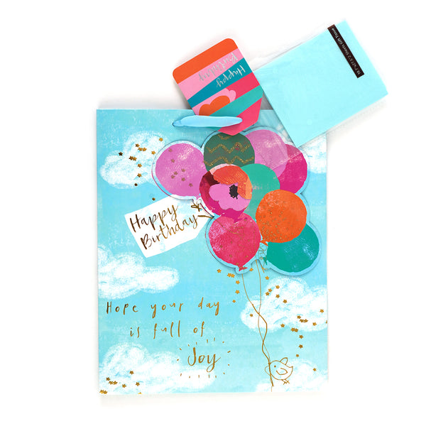 Large Birthday Blue Balloon Party Gold Elite Bag, 2 Side Hot Stamp Treatment & Tissue
