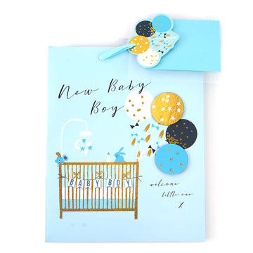 Large Surprise Baby Blue Crib Glitter Gold Elite Bag, 2 Side Hot Stamp Treatment & Tissue