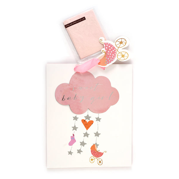 Large Sweet Baby Cloud Pink Gold Elite Bag, 2 Side Hot Stamp Treatment & Tissue