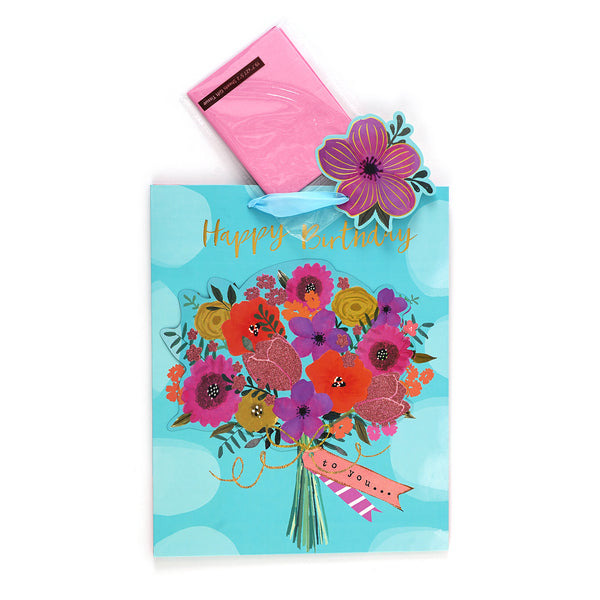 Large Birthday Bouquet Gold Elite Bag, 2 Side Hot Stamp Treatment & Tissue