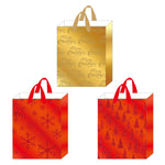 3Pk Large Christmas Glitter On Matte Metallic Bag, Red & Gold Sparkle, 3 Designs