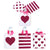 3Pk Large Glitter On Gloss Pink-White Stripe Hearts Gift Bags