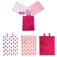 3Pk Large Hot Stamp On Matte Hanging Hearts Gift Bags, 3 Colors