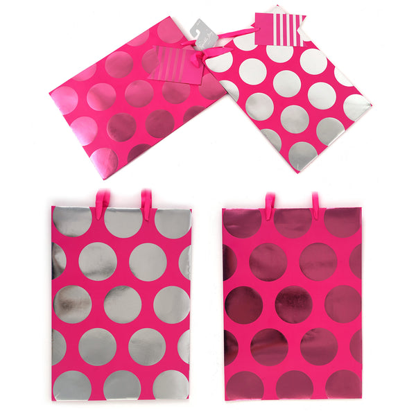 2Pk Extra Large Hot Stamp On Matte  Big Dots Gift Bags, 2 Colors