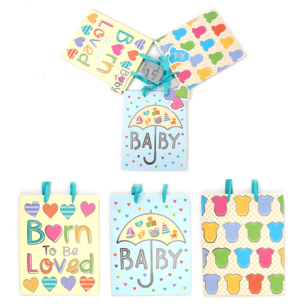 3Pk Large Baby Hot Stamp Gift Bags, Love You Baby, 3 Designs