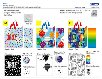 3Pk M/L/E Birthday Bags W/Hot Stamp, Celebrate Balloons Party, 3 Designs