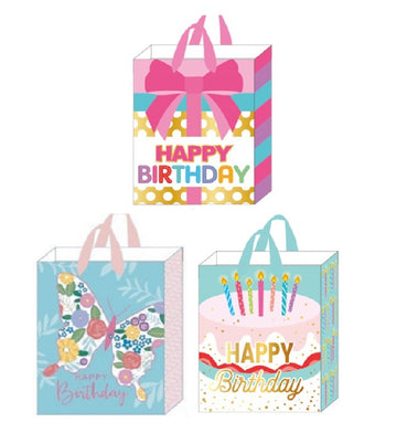 3Pk Large Birthday Gift Bags With Hot Stamp, Pastel Pretty Party, 3 Designs