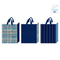 3Pk Large Hot Stamping Gift Bags, Masculine Camo Blue Plaid & Stripes, 3 Designs