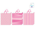 3Pk Large Hot Stamping/Glitter Gift Bags, Pink Geometrics, 3 Designs