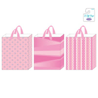 3Pk Large Hot Stamping/Glitter Gift Bags, Pink Geometrics, 3 Designs