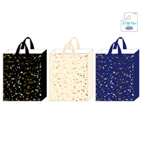 3Pk Large Hot Stamping Gift Bags, Black/Cream/Navy Confetti, 3 Designs