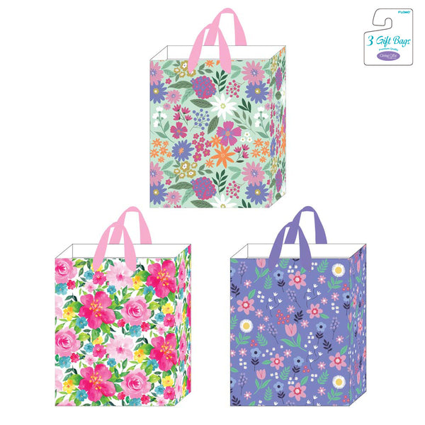 3Pk Large Hot Stamping Gift Bags, Springtime Florals, 3 Designs