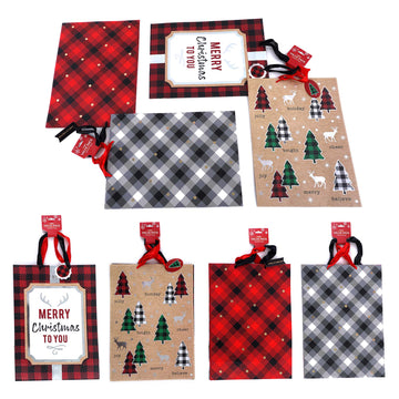 2Pk Extra Large Plaid Christmas Trees Hot Stamp Bag, 4 Designs
