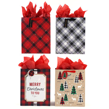 Extra Large Plaid Christmas Trees Hot Stamp Bag, 4 Designs