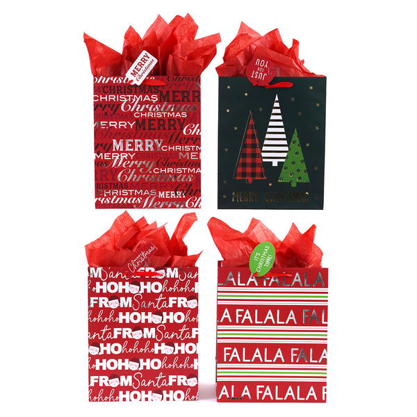 Extra Large Sparkle Red Holiday Hot Stamp Bag, 4 Designs